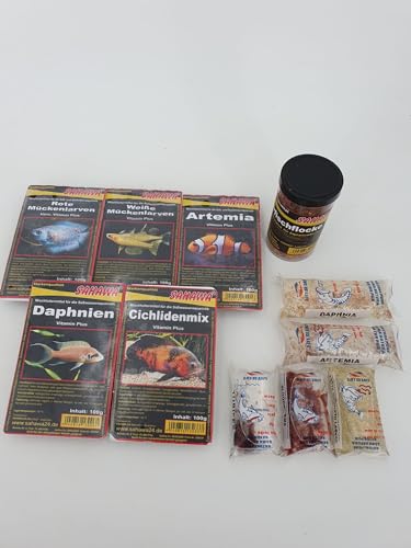 SAHAWA Frostfutter und Lebendfutter Kombi-Paket Grundpreis: 25,99€ Mix Paket für Aquarium Fische + Probe Zierfischflocke