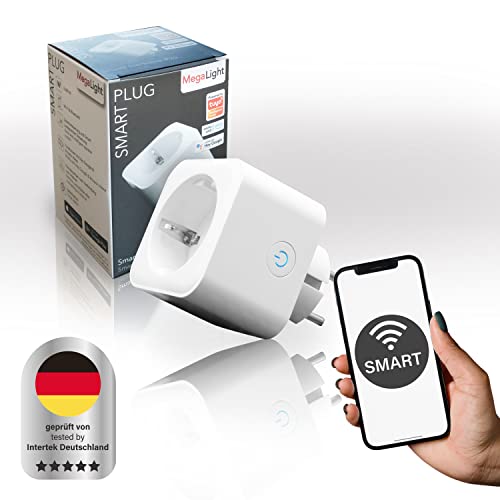 MegaLight Zeitschaltuhr mit APP-Steuerung | WLAN Steckdose Alexa mit Zeitschaltuhr | Smarte Steckdose, 2.4 Ghz, Bluetooth & Wifi | für alle Indoor Räume geeignet