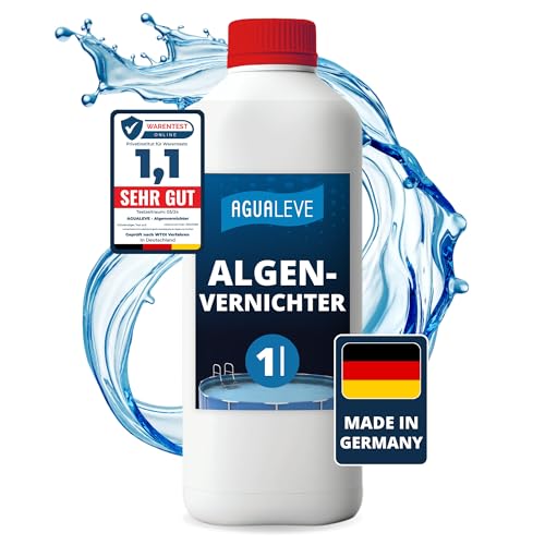 AGUALEVE® Algenvernichter 1 Ltr. | Algizid zum Algenschutz & bei Algenbefall | wirkt zudem desinfizierend (ohne Chlor) & als Poolklar |für Pools, Aufstellpools, Whirlpools, etc. | Made in Germany