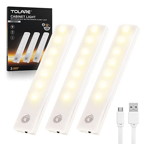 Tolare LED Sensor Licht Schrankleuchten, LED Warmweiß Schrankbeleuchtung Mit Bewegungsmelder, Unterbauleuchte Küche Sensorleuchte Schranklicht Nachtlicht Für Schrank Kleiderschrank Treppen (3 Pack)