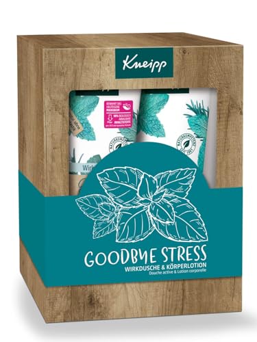 Kneipp Geschenkpackung Goodbye Stress - Wirkdusche & Körperlotion - kostbare Kombination ätherischer Öle - einfach mal entspannen Dank Rosmarinöl & Wasserminzeextrakt, Mehrfarbig, 2 x 200ml