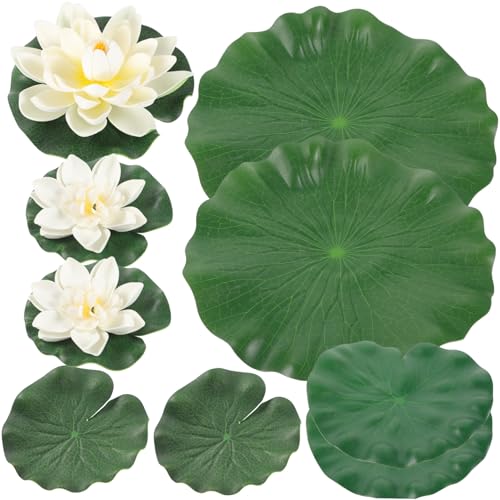 CRAFTHROU 3 Sätze Seerosen Schwimmende Blumen Schaumstoff Lotus Lilien Pad Aquarium Landschaft Ornament Pool Lotus Ornamente Gefälschte Lotusblumen Aquarium Dekorationen Künstliche Pflanze