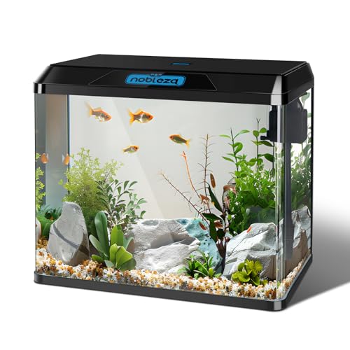 Nobleza - 54L Mini Aquarium Komplettset, Nano Aquarium Stabiles Einsteigerbecken mit LED-Beleuchtung und Eingebautem Filtersystem, Schwarz