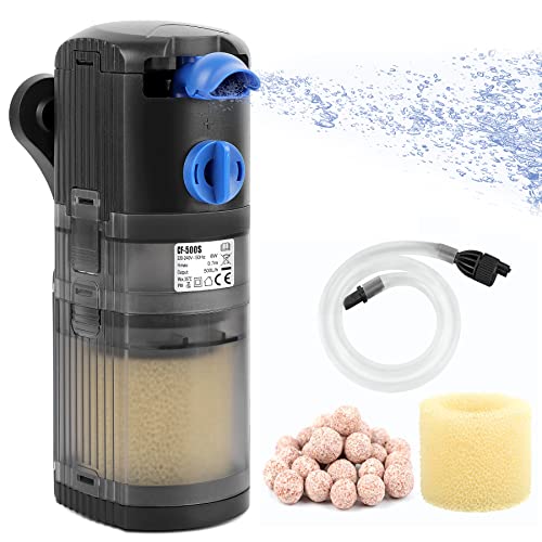 OMECO Aquarium Filter Innenfilter klein 500L/H Aquarium Filterpumpe Leise 8W Einstellbarer Aquarienfilter mit Sauerstoffversorgung und Filtration Zubehör Aquarium Filter 30l 60l 120l Süß-und Meer