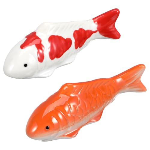 Mipcase Keramik-Schwimmfisch 2 Stück Schwimmende Aquarienfische Koi-Karpfen Schwimmfähige Figuren Realistische Aquariumfische Teehaustier-Dekoration Feengarten