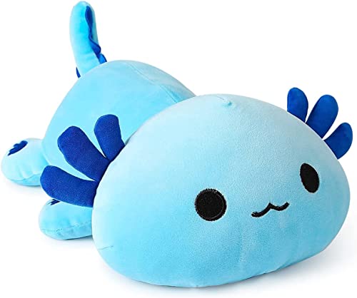 shownicer Plüschtier Axolotl Kuscheltier Stofftier Kawaii Axolotl Plüsch Kissen Spielzeug Wurfkissen Geschenk für Kinder Mädchen 3+ Jahre (Blau, 33cm)