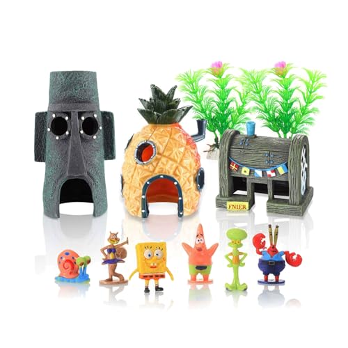 DOHAOOE Spongebob Aquarium Dekoration Betta Kleine Fische Tank Ornament Zubehör, 11 Pack