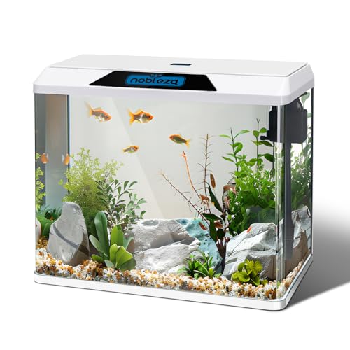 Nobleza - 54L Mini Aquarium Komplettset, Nano Aquarium Stabiles Einsteigerbecken mit LED-Beleuchtung und Eingebautem Filtersystem, Weiß