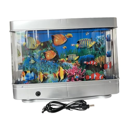 Milageto Aquarium LED Nachtlicht Tischplatte Ornament Imitation Meer Landschaft Künstliche Fisch Tank Umgebungs Licht für Wohnzimmer, Kleiner Fisch