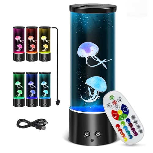 xocome Jellyfish Lava Lamp, Quallen Lampe 11,5 Zoll Jellyfish Lamp Aquarium LED Tank Mood Lampe Multi Color Nachtlicht Desktop Runde Stimmungslampe Dekoration Spielzeug mit Fernbedienung