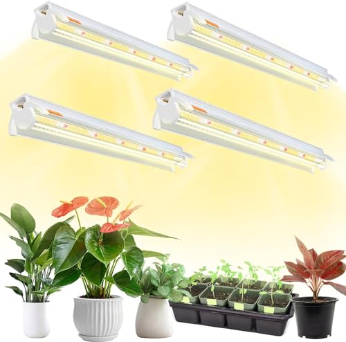 Niello 4Pack T5 Pflanzenlampe, 42cm LED Grow Lampe für Zimmerpflanzen Vollspektrum, 660nm/3000K/5000K Pflanzenlicht mit Reflektor/Daisy Chain fur Aussaat, Gewaechshaus, Grow Shelves