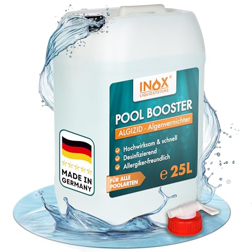 INOX® - Effektiver Pool Booster 25L | Algenvernichter Pool | Flüssiges Algizid für Pool | Desinfizierendes Reinigungsmittel gegen Algen | Hochwirksames Algizid Pool flüssig