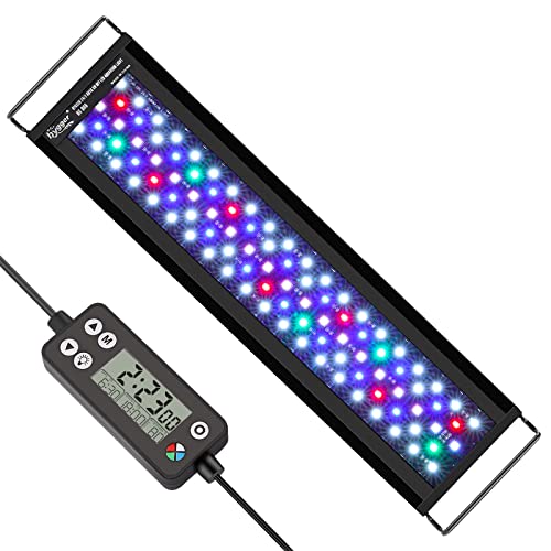 hygger Aquarium Beleuchtung, Aquarium LED Beleuchtung,Vollspektrum Aquarium Licht mit Monitor, 18W 24/7 Beleuchtungs Zyklus, 7 Farben, Einstellbarer Timer,3 Modus für 45-60cm Süßwasser Aquarien