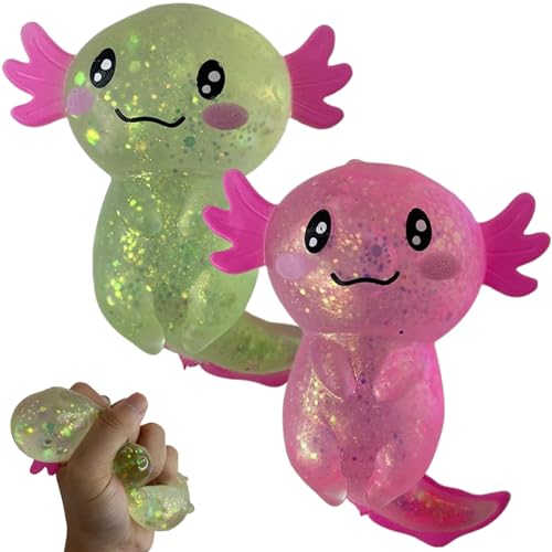 Stressspielzeug 2pcs Glitzer Axolotl Squeeze Toys Entspannte Axolotl Spielzeug entspannende sensorische Stresszuckerball Axolotl Stretchy Zappet Toys für Kinder und Erwachsene Party, Geburtstags