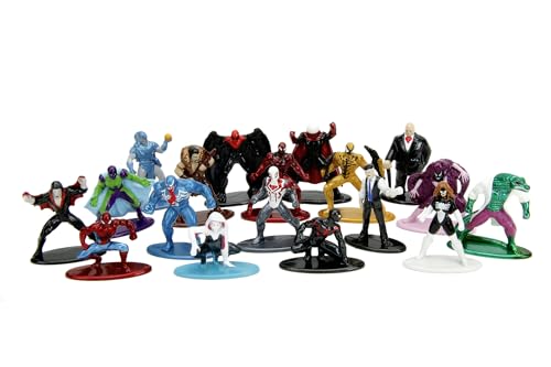Jada Toys Marvel Spider-Man Figuren (18 Stück) - Multi-Set Nano-Sammelfiguren aus Metall, u.a. mit Spider-Man, Spider-Woman & Venom, für Fans und Sammler ab 3 Jahre, je 4 cm