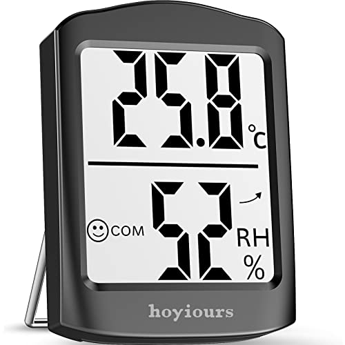 Thermometer Hygrometer Innen, hoyiours Digitales Thermo-Hygrometer mit großem LCD Bildschirm, Smiley Indikator, 3s Schnell Refresh, Mini Luftfeuchtigkeit Monitor für Büro, Schule, Hotel, Gewächshaus