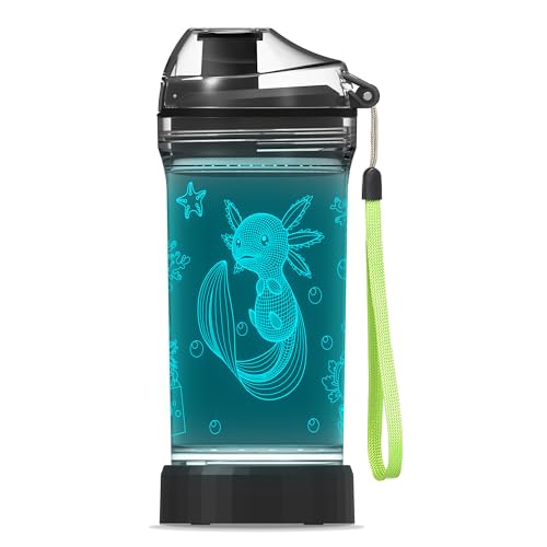 Axolotl Wasserflasche, Axolotl Leuchtender Sportbecher mit 3D leuchtendem LED Axolotl Licht, 396.9 g Tritan BPA frei – Kreative leuchtende Kleinkindbecher Geschenk für Gamer, Schule, Camping und
