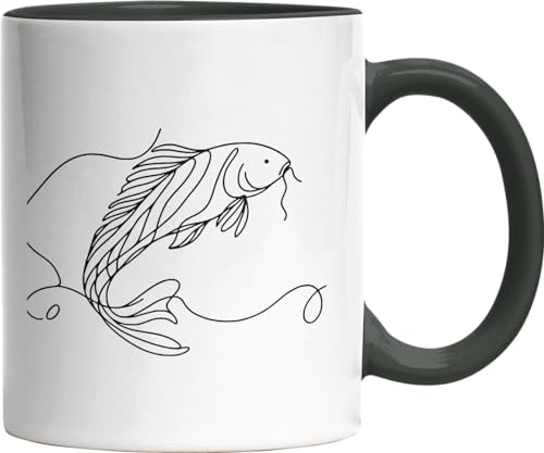 Jimbeels Bürotasse Elegant Line Art Koi Fisch Teichfisch Kaffeetasse schwarz 330 ml (000540)