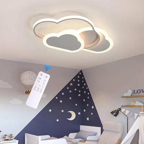YLFXL LED Deckenleuchte Kinderzimmer Lampe Decke, 42CM Deckenlampe Kinderzimmer Dimmbar mit Fernbedienung, 32W Lampe kinderzimmer Deckenleuchte Wolken für Wohnzimmer, Schlafzimmer, Kinderzimmer