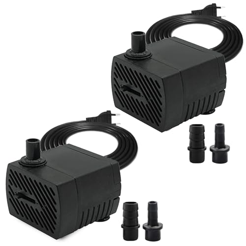 2 stück Mini Wasserpumpe,280 L/h 4W 220V-240V 50/60hz Einstellbare Wassermenge 8/13mm,Saugnäpfen Springbrunnen pumpe Geeignet für kleine Aquarien, Aquarienpumpen, Gärten