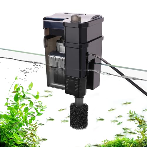 hygger Hang On Filter Aquarium, 300L/H 5W Fish Tank Filter, Ultra Leiser Aquarium Filter mit Doppelschichtiger Filterkammer,Einstellbarer Wasserdurchfluss Hang On Filter für 15–80L Tanks