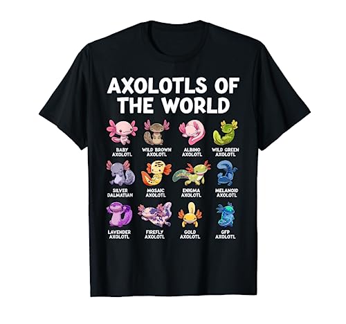 Axolotls Der Welt Kawaii Arten Von Axolotl Fisch Amphibien T-Shirt