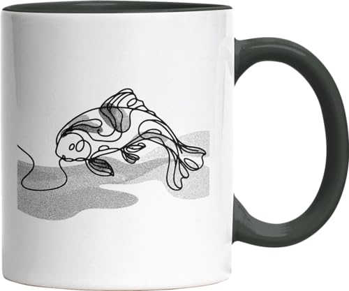 Jimbeels Bürotasse Elegant Line Art Koi Fisch Teichfisch Kaffeetasse schwarz 330 ml (000541)