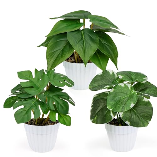 YAOYIN® 3er Set Kunstpflanze, Künstliche Pflanzen Wie Echt mit Töpfen, Kunstpflanzen Wie Echt Zimmerpflanze Deko Pflanzen, Fake Plants Höhe ca.19 cm, Für Balkon, Zimmer, Wohnzimmer, Badezimmer Deko