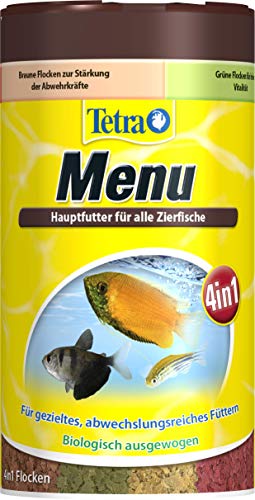 Tetra Min Menu Fischfutter - Hauptfuttermix mit 4 Spezialflocken in getrennten Kammern, abwechslungsreiches Futter für alle Zierfische, 250 ml Dose