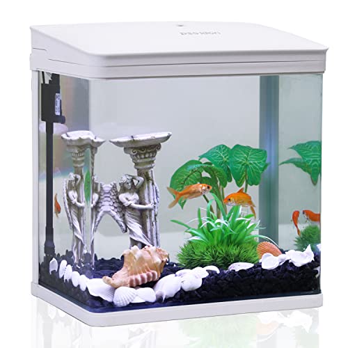 Nobleza - 7L Mini Aquarium Komplettset, Nano Aquarium Stabiles Einsteigerbecken mit LED-Beleuchtung und Eingebautem Filtersystem, Weiß