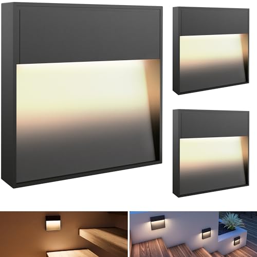 SSC-LUXon Design LED Wandleuchte ELEVA 3er Set anthrazit - Treppenstufenbeleuchtung für Innen & Außen rostfrei IP54 warmweiß 4W