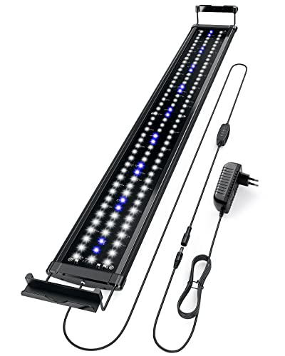 Tccbac Aquarium LED Beleuchtung Aquarium Licht, 18Watt Pflanze Aquarium Licht mit Timmer, Voll Spectrum Aquarium Lampe, Einstellbare Helligkeit, Standfuß und 2 Modi (18W für 90-120cm Aquarium)