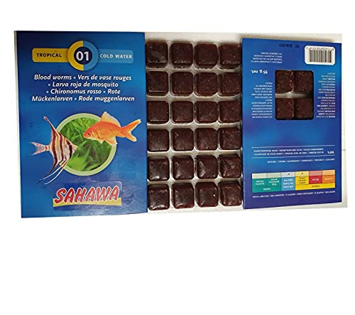 Neu!!!Sahawa® blau Fischfutter, Frostfutter,5X 100g Brutto im Blister Rote Mückenlarven + 1x100g Futtersticks zum Testen…