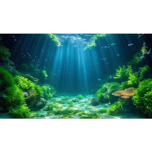 Riivvdise Aquarium-Hintergrund, Wasserpflanzen, weiche Algen, Terrarium, Unterwasserwelt, Fischfelsen mit Moos, Sonnenlichtstrahlen, Aquarium-Tapete, Poster, Dekoration, Vinyl, 183 x 40 cm