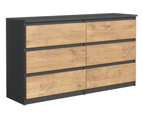 3E 3xE living.com Kommode, mit 6 Schubladen Anthrazit & Lancelot Eiche, B: 120 cm H: 79 cm T: 39 cm