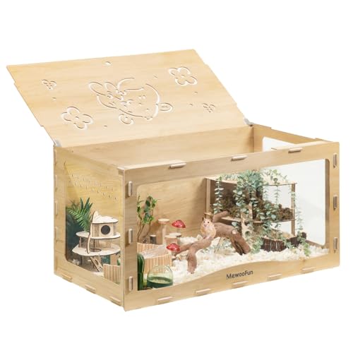 MEWOOFUN Holz Hamsterkäfig groß für syrische Hamster, Zwerg Hamster und Meerschweinchen – 100 x 50 x 50 cm Hamsterkäfige transparenter Kleintierkäfig (Keine Haustür)