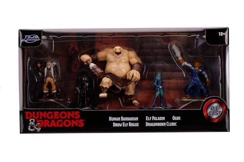 Jada Toys Dungeons & Dragons Nanofigs 5er-Set Nano Sammelfiguren aus Die-Cast, Human Barbarian, Elf Paladin, Drow Elf Rogue, Dragonborn Cleric, Ogre, Spielzeugfiguren, 5 Stück/Set, 4 cm, ab 12 Jahren