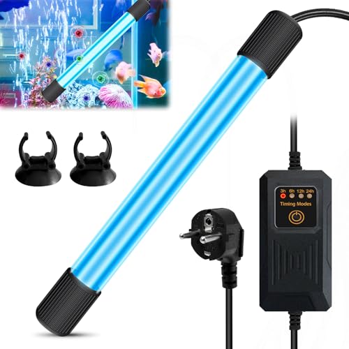 Aquarium Uv Sterilisator Licht, 13 W Uv Klärer Aquarium mit Timer, UV Sterilisationslampe mit Saugnapf, Bakterien-Killer UV Lampe, UV Licht Wasserklärer für Reinigung von Aquarium, Fishbowl, Teich