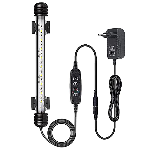 VARMHUS Tauchen Aquarium Licht,Aquarium LED Beleuchtung mit Timer Auto On/Off Dimm-Funktion,3 Lichtmodi Weiß&Blau&Weiß-Blau,10 Helligkeitsstufen optional&3Stufen der Zeitschleifenfunktion 18cm