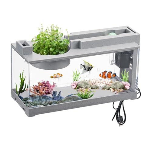 Aquarium-Starter-Sets, Schreibtischaquarium Mit Luftpumpe, Kleines Desktop-Aquarium, Tischaquarium Aquarium Komplettset, Dekoratives, Ruhiges Retro-Aquarium, Kleines Aquarium Für Betta-Fische Garnelen