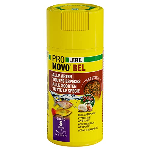 JBL PRONOVO BEL GRANO, Hauptfutter für alle Aquarienfische von 3-10 cm, Fischfutter-Granulat, Klickdosierer, Größe S, 100 ml