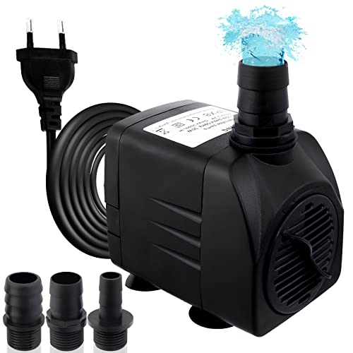 Awroutdoor Wasserpumpe Tauchpumpe, Ultraleise Teichpumpen, 2000L/H Aquariumpump für Teich Brunnen Aquarium Garten, Submersible Pumpe 3 Düse 13-16-19 mm, mit 4 starken Saugnäpfen(30W)