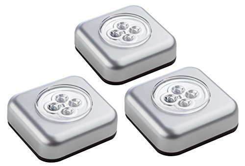 Müller-Licht Triplex LED Druckleuchte Schranklicht Touch, selbstklebend, 3er Set , 0.5 W, silber, inkl. Klebepad und je 3x AAA Batterien