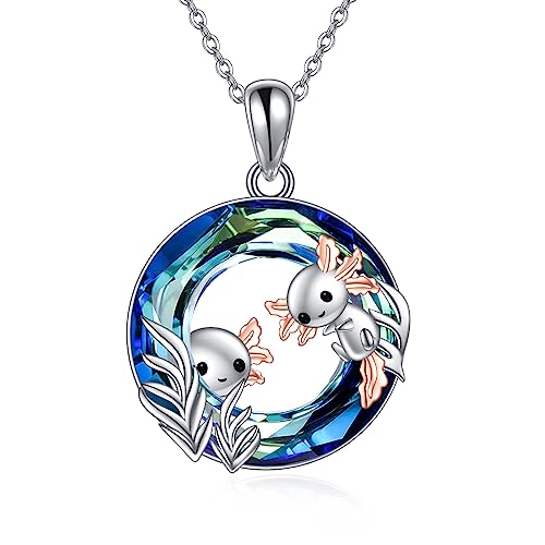 YAFEINI Axolotl Kette für Damen 925 Sterling Silber Axolotl Anhänger Halskette Axolotl Kristall Schmuck Geschenk für Frauen Mädchen Mama Tochter