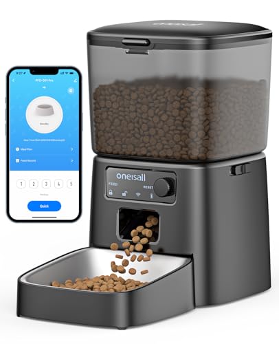 oneisall 3.5L Futterautomat Katze, WiFi Intelligenter Katzenfutter Automat, APP-Steuerung, 1-10 Mahlzeiten pro Tag, Futterspender für Katzen/Hunde, mit Edelstahlnapf