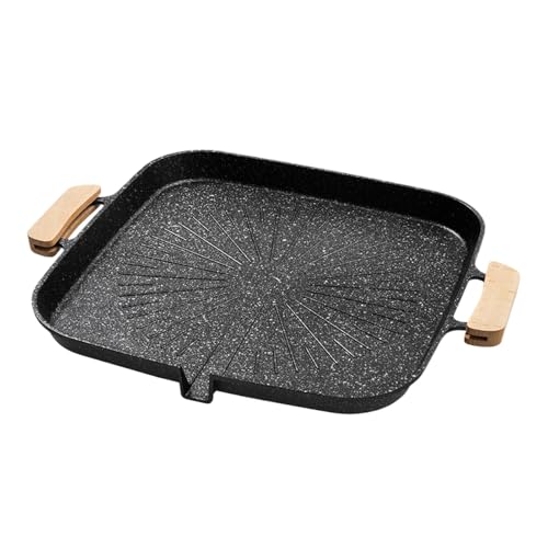 Grillpfanne – Grillpfanne mit flachem Boden | Grillpfanne zum Kochen | Antihaftbeschichtete flache Designpfanne quadratisch | Tragbare integrierte Fettablaufpfanne für Camping Feldgrill oder Outdoor