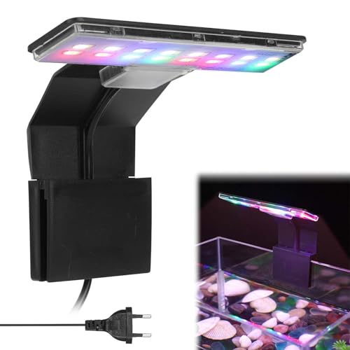 Leikurvo Aquarium LED Beleuchtung, Clip On Aquarium Beleuchtung Licht 3 Farben Aquarium LED Beleuchtung 220V 6W Aquarium Licht Clip Lamp für Wasserpflanzen und Fische (Schwarz)