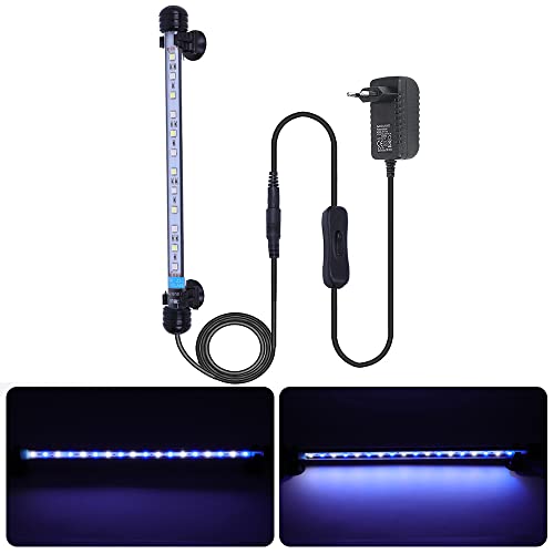 MLJ LED 18-112 cm für Fisch Tank Aquarium Leuchte Wasserdicht Aquarium Aquarium Beleuchtung, Lampe Stecker EU Unterwasser LED-Lichtbalken (Weiß und Blau, 28 cm)