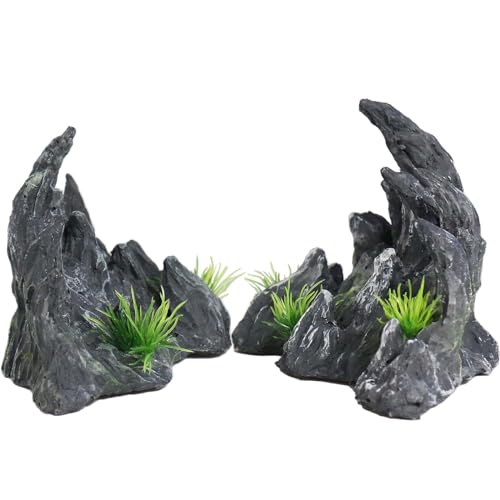 Ctpeng Aquarium Deko,Canyon Felsen aus Kunstharz, ideal für Betta,Garnelen Versteck,2er-Set (15.4×10.5×9.5cm)