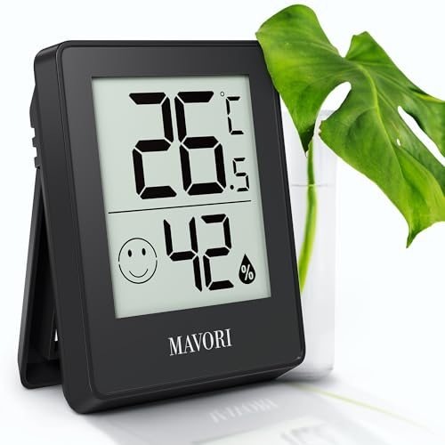 MAVORI® Hygrometer Thermometer innen - präziser Temperatur und Luftfeuchtigkeitsmesser innen - Thermometer Hygrometer innen, Temperaturmessgerät, Hydrometer Feuchtigkeit digital (Schwarz, Einzeln)